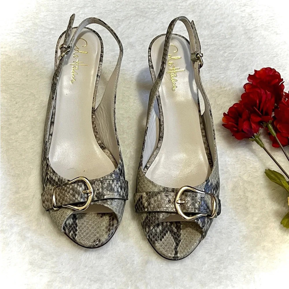 Cole Haan Shoes - Cole Haan Leather Python Buckle Slingback Heels - 7.5